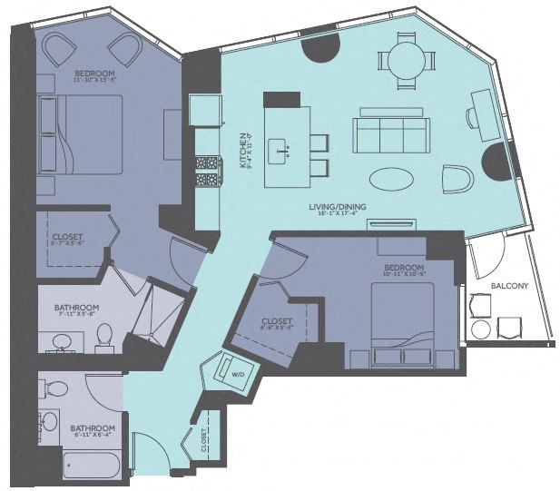 2 Bedroom 11-Tower Floorplan Image